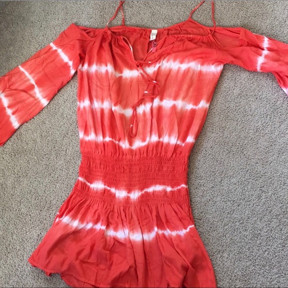 Elan Dresses & Skirts - Darling🧡Elan🧡 Orange cold shoulder tie-dye dress